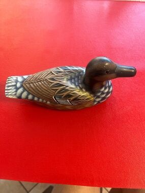 Vintage Hand Carved Wood Mallard Duck Decoy Pintail Feathers Hand Painted